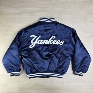 Vintage New York Yankees Satin Jacket Youth Logo Spellout Size Medium READ